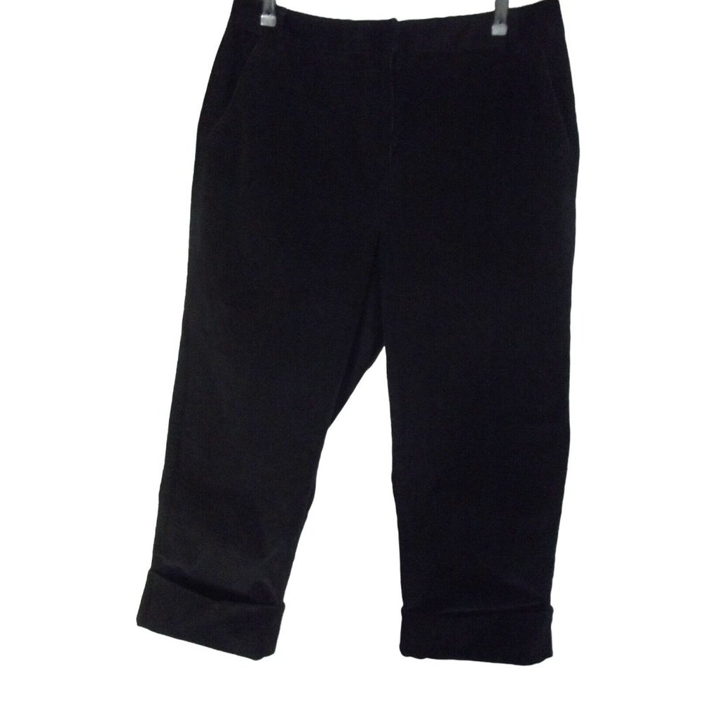 Talbots 10 X 22" Black Mid Rise Corduroy Trouser Cropped Pants back pocket welt